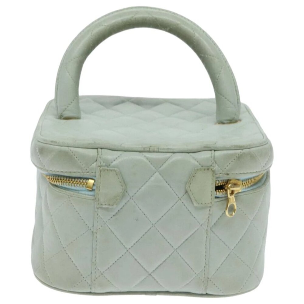 CHANEL Matelasse Vanity Cosmetic Pouch Lamb Skin Blue Gold CC Auth yk15445 - Picture 8 of 16